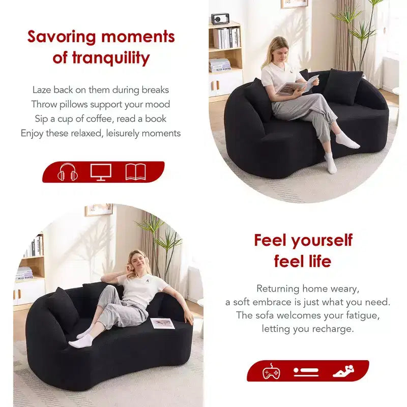 Whisen 55 Scratch-Resistant Chenille Curved Loveseat Full Compression Sofa Couch