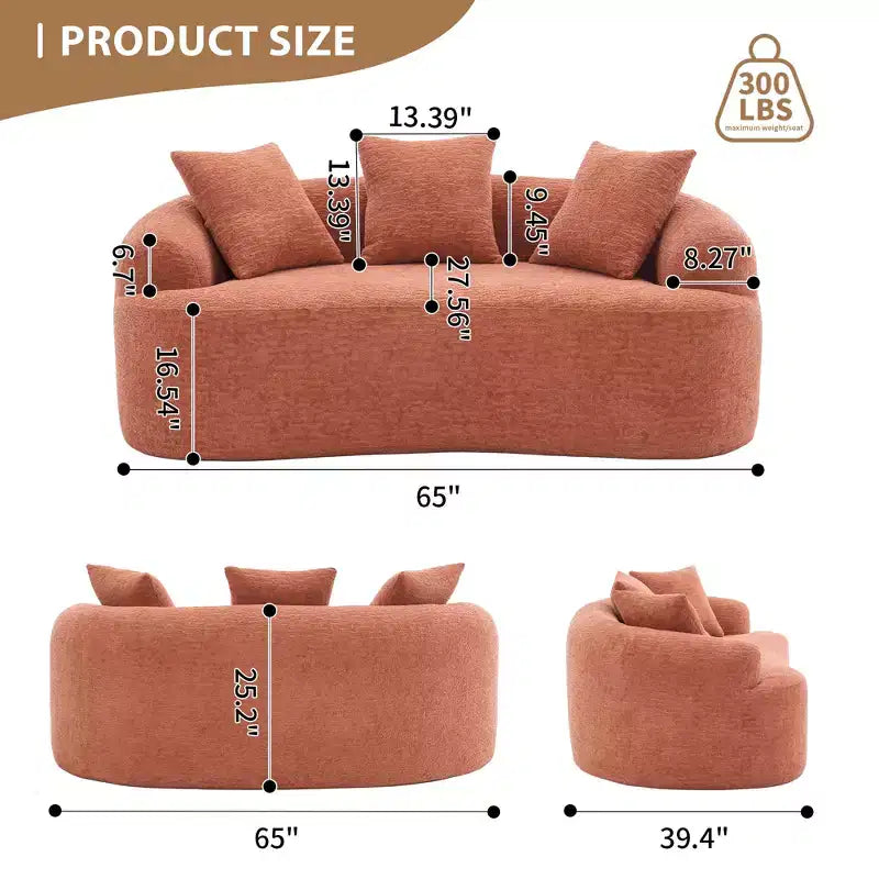 Whisen 55 Scratch-Resistant Chenille Curved Loveseat Full Compression Sofa Couch
