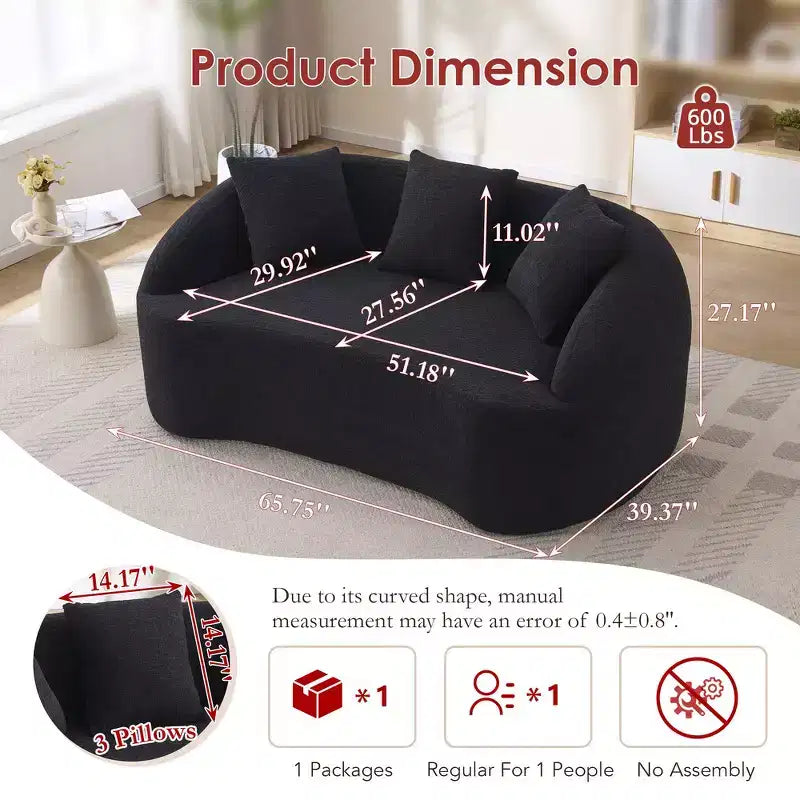 Whisen 55 Scratch-Resistant Chenille Curved Loveseat Full Compression Sofa Couch
