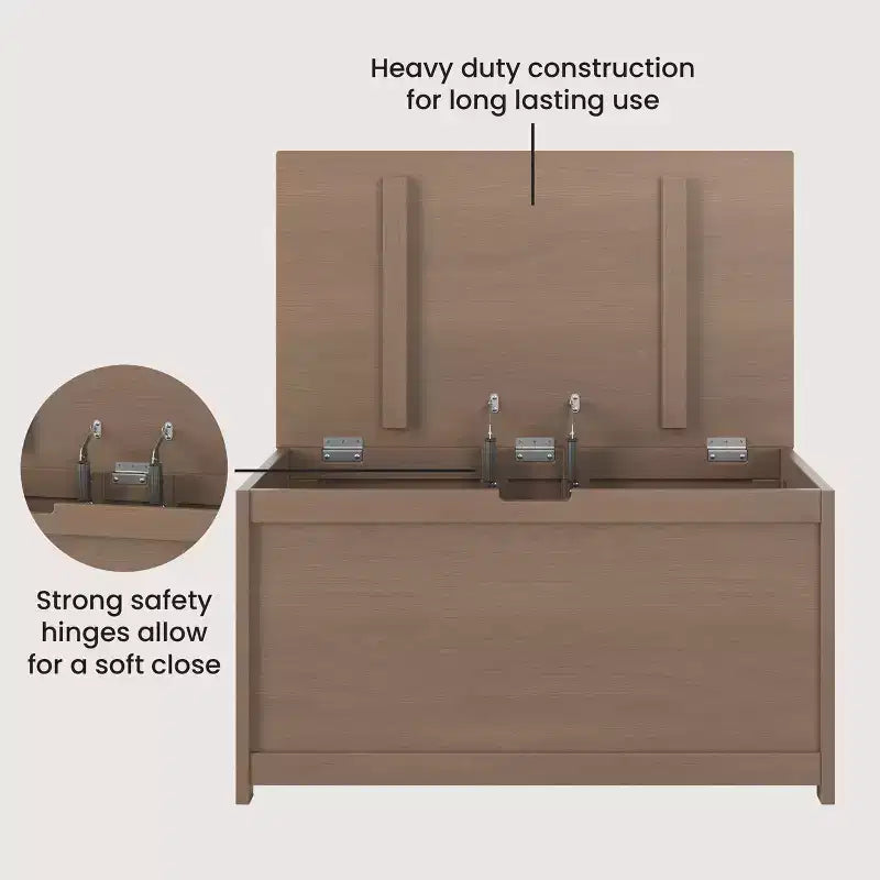 Child Craft Harmony 33 inch Wood Toy Box, Large Storage Chest, 2 Safety Hinges, Standard Ventilation Hole on Back, 6 Cubic Feet of Storage
