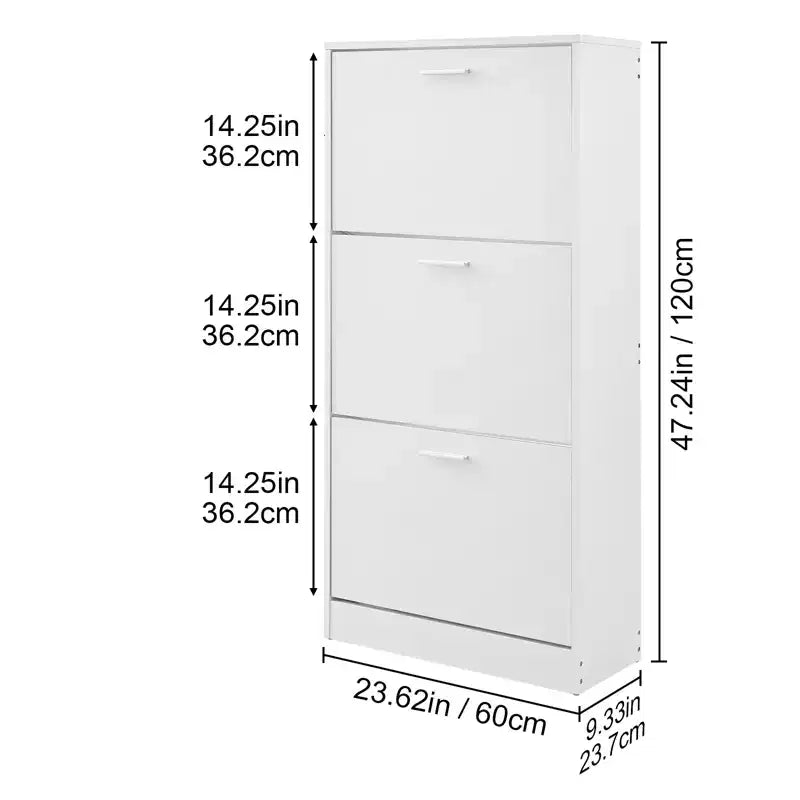 VEVOR Shoe Cabinet with 3 Flip Drawers, Shoe Storage Cabinet for Entryway, Free Standing Shoe Storage Organizer with Side Hooks for Heels, White
