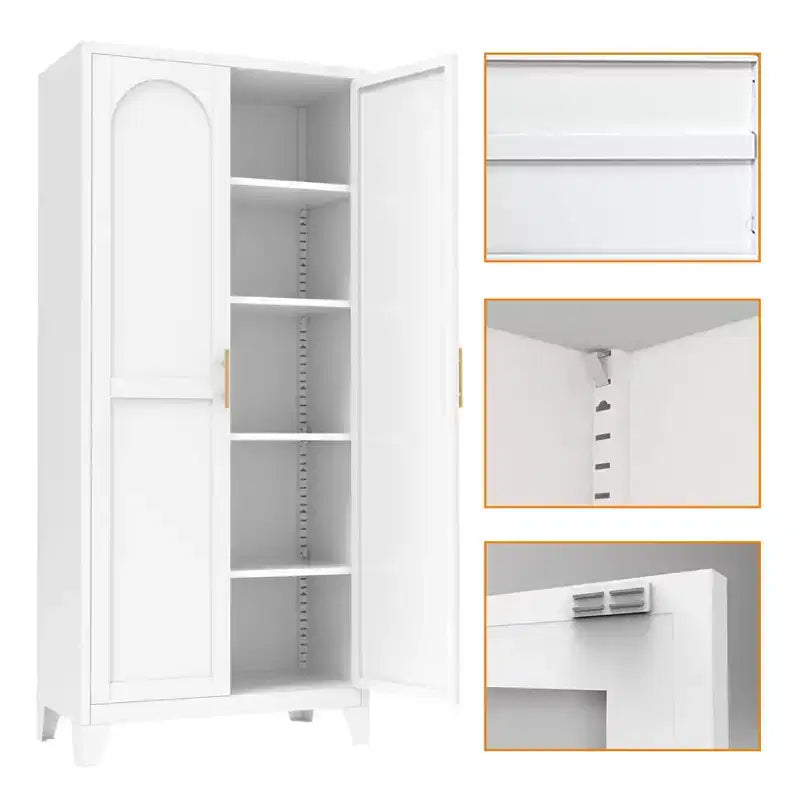 Metal Storage Cabinet, Kitchen Pantry Cabinet with Adjustable Shelves, Lockable File &Tool Cabinet, Garage Storage Cabinet for Kitchen