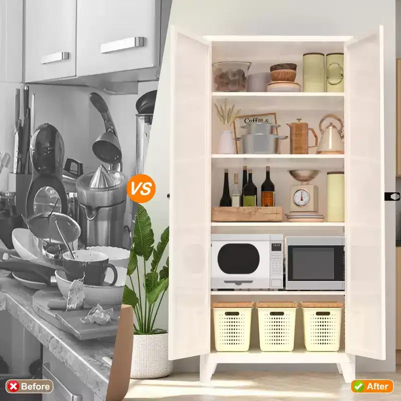 Metal Storage Cabinet, Kitchen Pantry Cabinet with Adjustable Shelves, Lockable File &Tool Cabinet, Garage Storage Cabinet for Kitchen