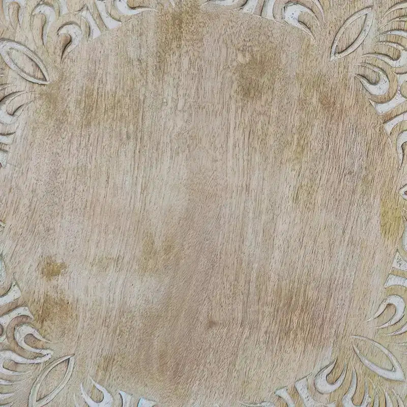 Royal Hampton 24 Inch Accent Side Table with Mango Wood Round Top and Floral Cut-Out Carved Motifs