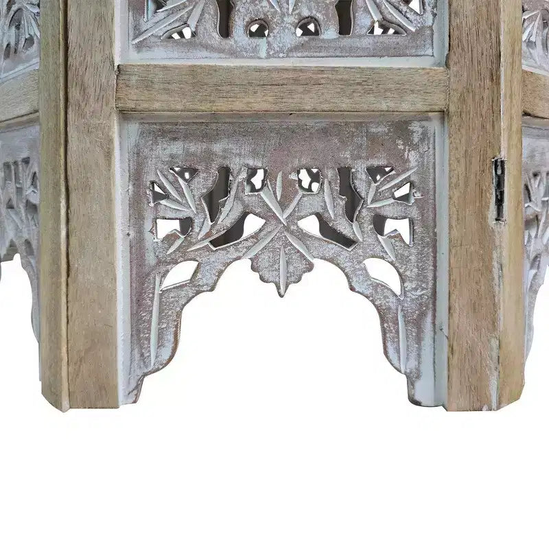 Royal Hampton 24 Inch Accent Side Table with Mango Wood Round Top and Floral Cut-Out Carved Motifs