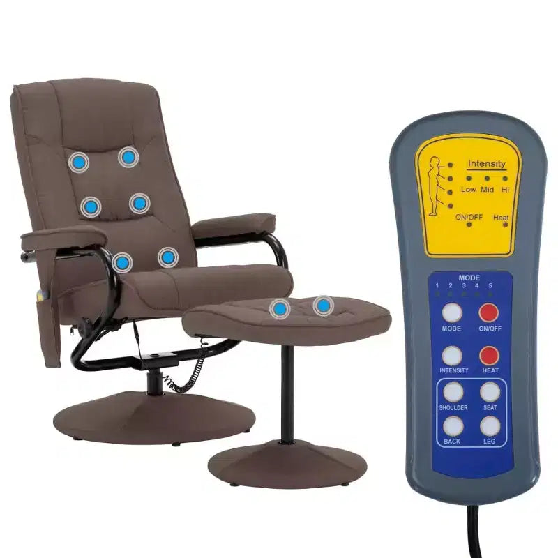 vidaXL Massage Recliner Brown Polyester Standard Swivel - Brown