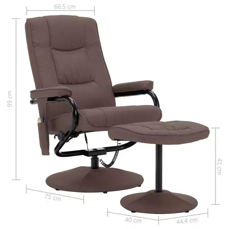 vidaXL Massage Recliner Brown Polyester Standard Swivel - Brown
