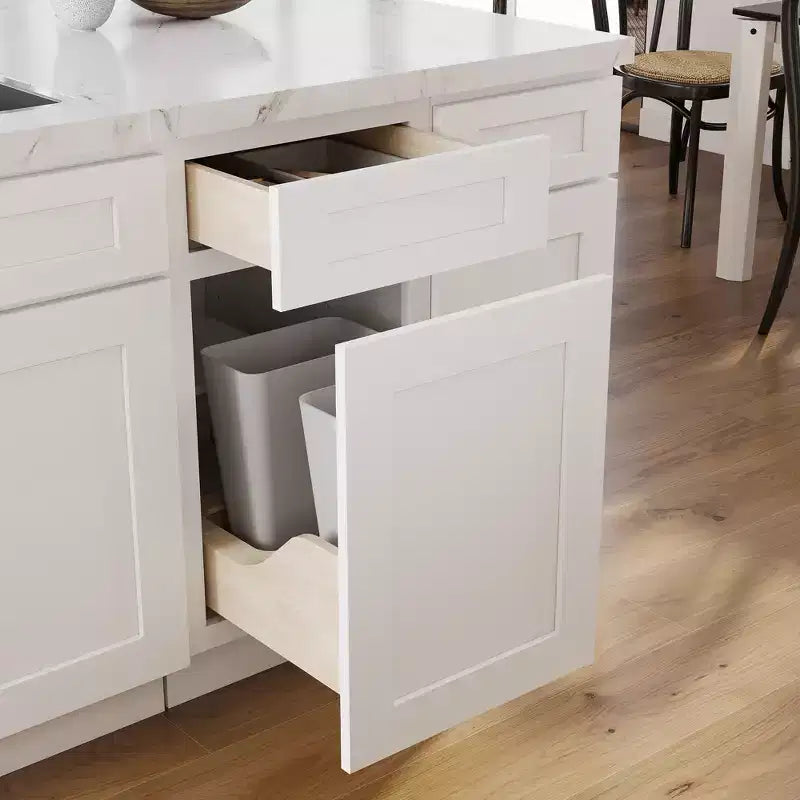 CASAINC 18 in. W x 24 in D x 34.5 in H Base Cabinet with Pull Out Waste Basket - Full Overlay, Soft Close Hinges, RTA Plywood Cabinets