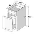 CASAINC 18 in. W x 24 in D x 34.5 in H Base Cabinet with Pull Out Waste Basket - Full Overlay, Soft Close Hinges, RTA Plywood Cabinets
