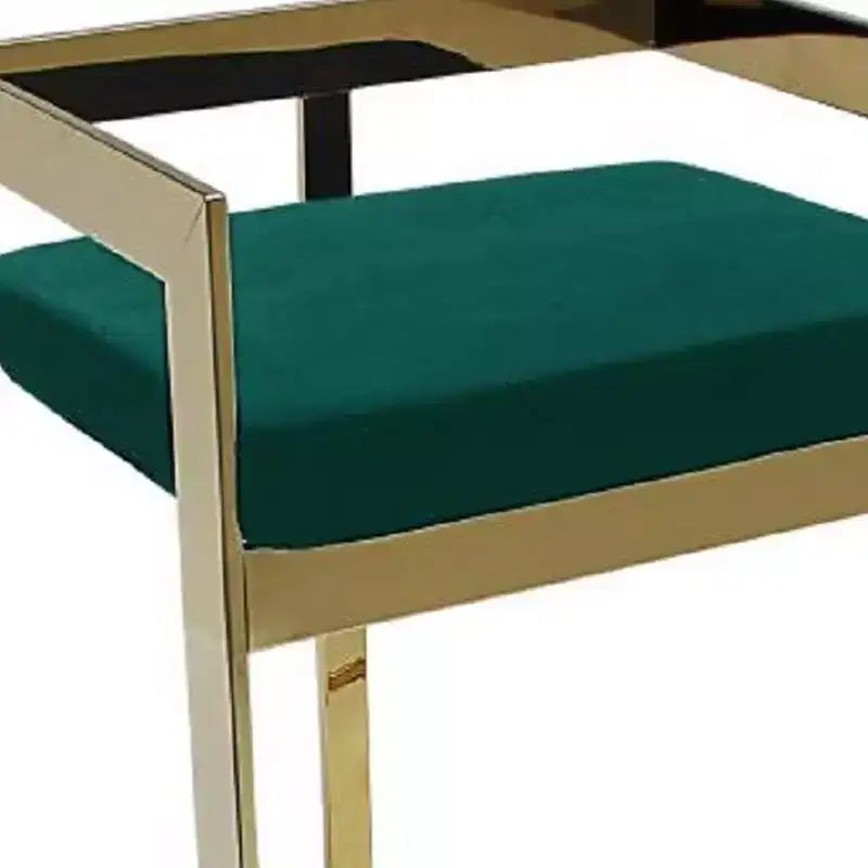 HomeRoots 30 Green and Gold Metal and Velvet Low Back Bar Height Bar Chair