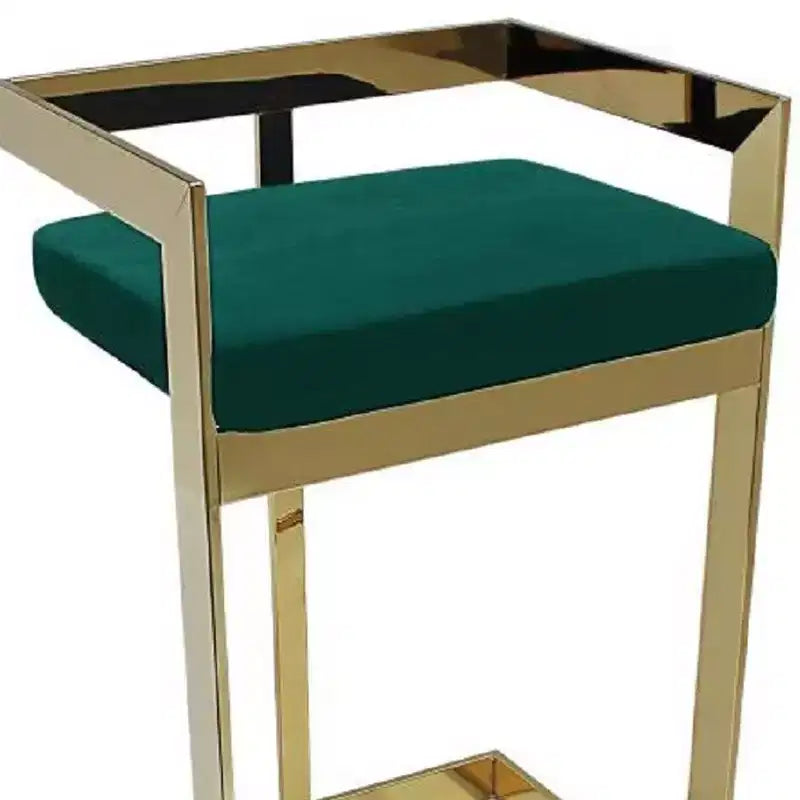 HomeRoots 30 Green and Gold Metal and Velvet Low Back Bar Height Bar Chair