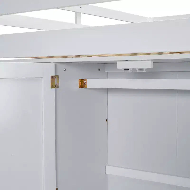 Okak Wood Bunk Bed with Built-in Wardrobe, Storage Shelves, Loft Bunk Bed with Desk & Drawers for Teens, Easy Assemble
