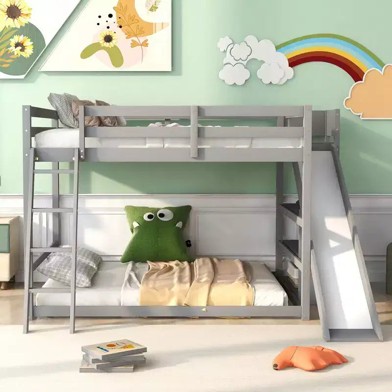 Okak Wood Bunk Bed with Built-in Wardrobe, Storage Shelves, Loft Bunk Bed with Desk & Drawers for Teens, Easy Assemble