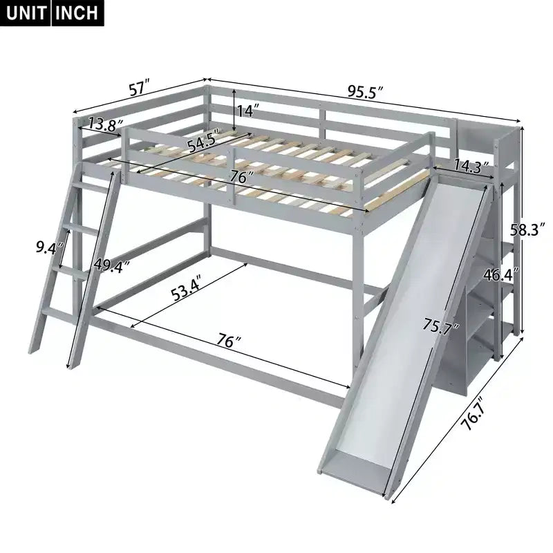 Okak Wood Bunk Bed with Built-in Wardrobe, Storage Shelves, Loft Bunk Bed with Desk & Drawers for Teens, Easy Assemble