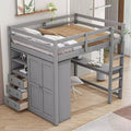 Okak Wood Bunk Bed with Built-in Wardrobe, Storage Shelves, Loft Bunk Bed with Desk & Drawers for Teens, Easy Assemble