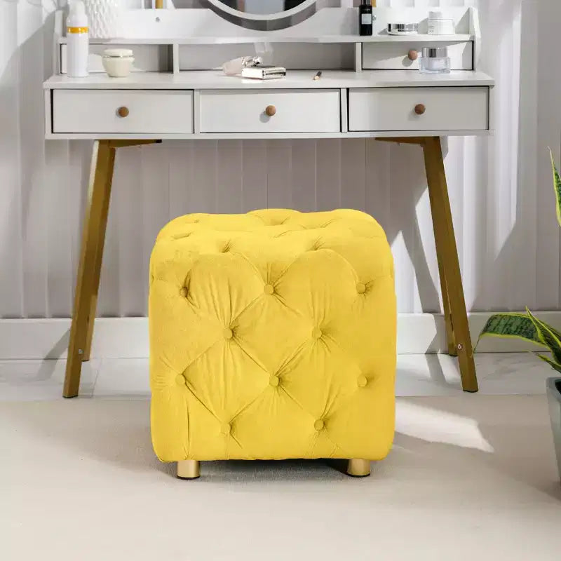 Okak Modern Velvet Upholstered Ottoman, Button-Tufted Soft Footrest Stool, Exquisite Dressing Makeup Chair for Couch Bedroom Entrance