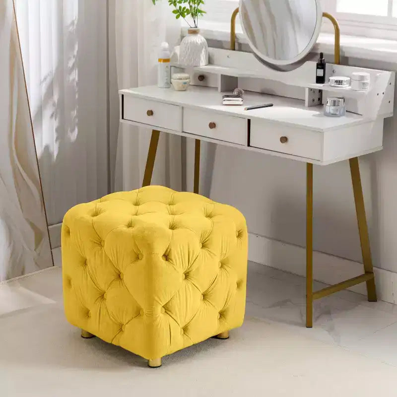 Okak Modern Velvet Upholstered Ottoman, Button-Tufted Soft Footrest Stool, Exquisite Dressing Makeup Chair for Couch Bedroom Entrance