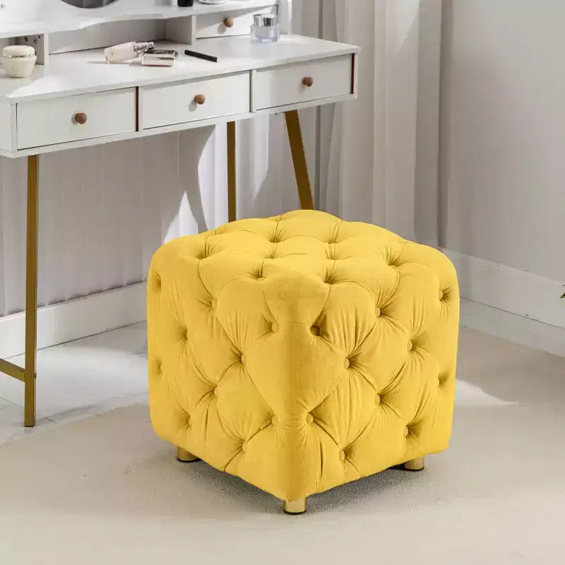 Okak Modern Velvet Upholstered Ottoman, Button-Tufted Soft Footrest Stool, Exquisite Dressing Makeup Chair for Couch Bedroom Entrance