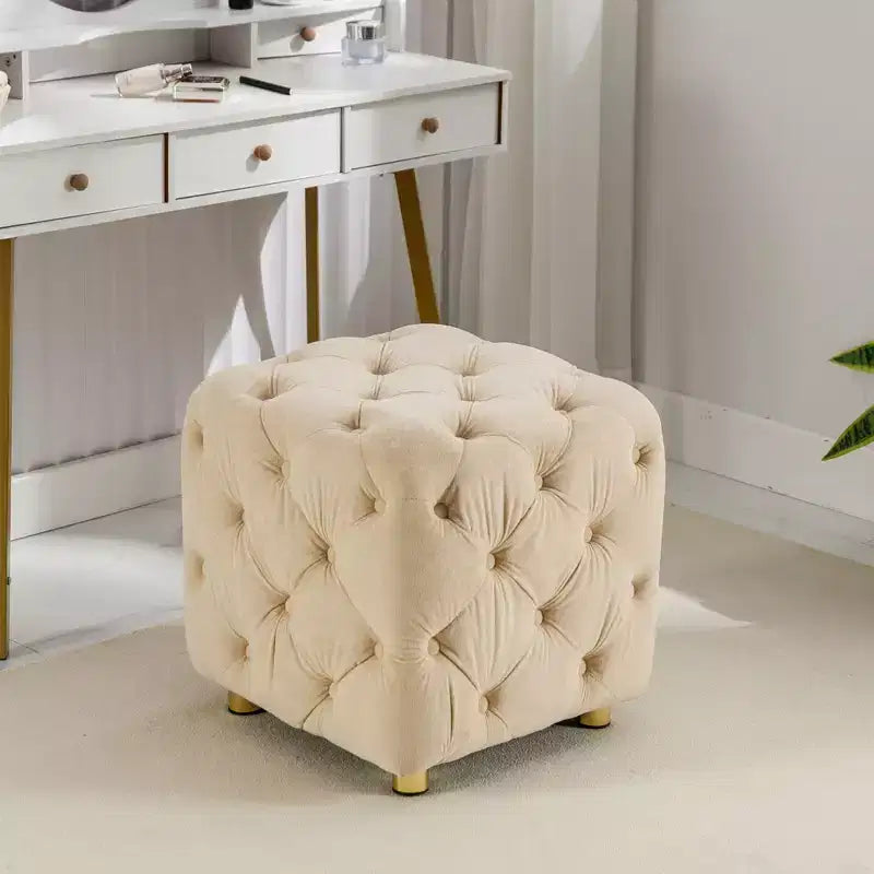 Okak Modern Velvet Upholstered Ottoman, Button-Tufted Soft Footrest Stool, Exquisite Dressing Makeup Chair for Couch Bedroom Entrance