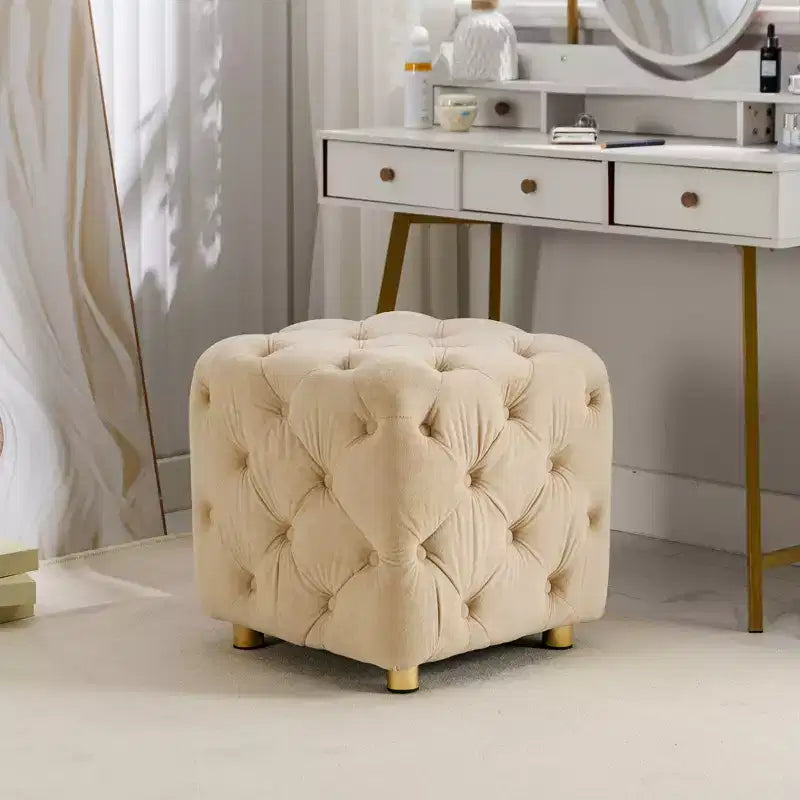 Okak Modern Velvet Upholstered Ottoman, Button-Tufted Soft Footrest Stool, Exquisite Dressing Makeup Chair for Couch Bedroom Entrance