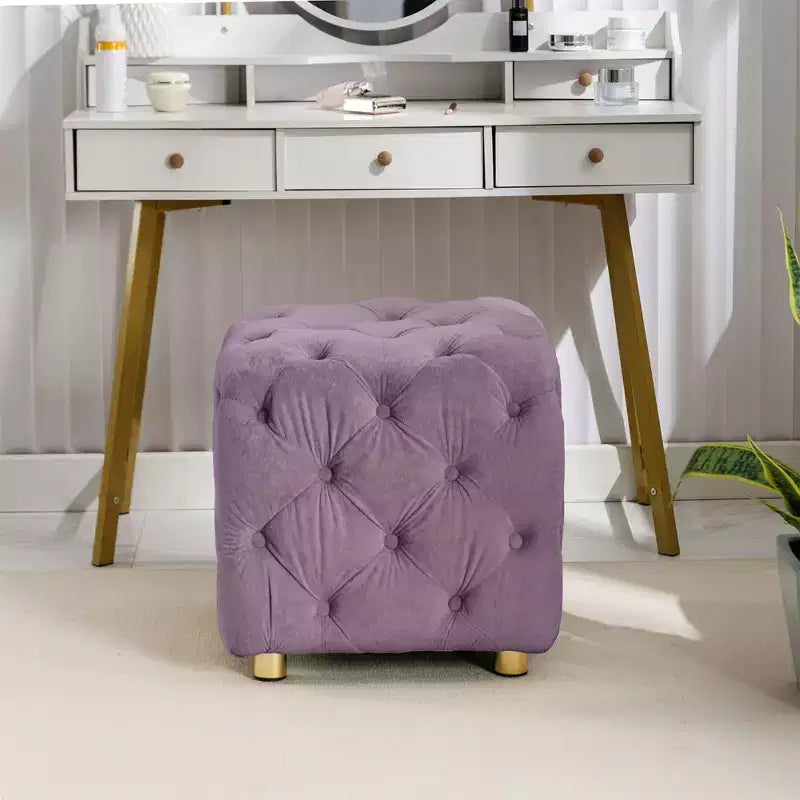Okak Modern Velvet Upholstered Ottoman, Button-Tufted Soft Footrest Stool, Exquisite Dressing Makeup Chair for Couch Bedroom Entrance