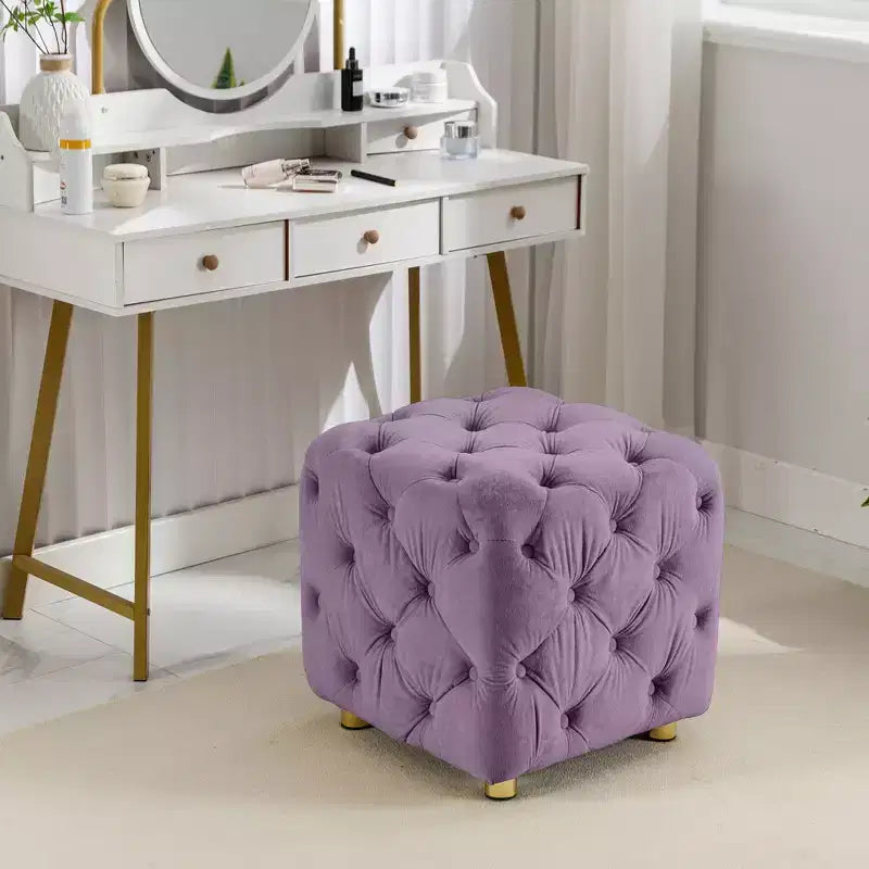 Okak Modern Velvet Upholstered Ottoman, Button-Tufted Soft Footrest Stool, Exquisite Dressing Makeup Chair for Couch Bedroom Entrance