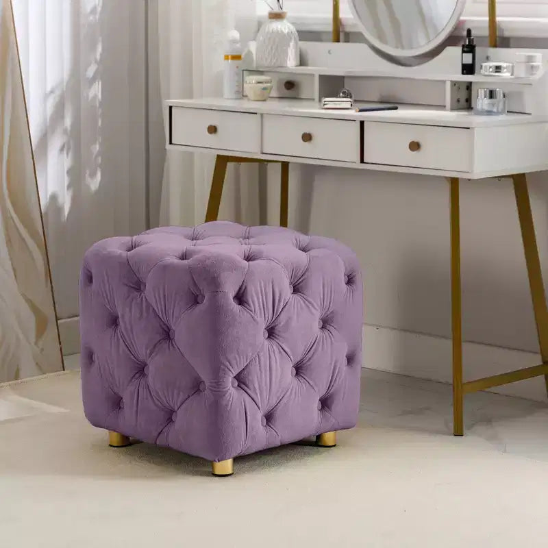 Okak Modern Velvet Upholstered Ottoman, Button-Tufted Soft Footrest Stool, Exquisite Dressing Makeup Chair for Couch Bedroom Entrance