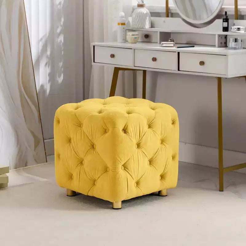 Okak Modern Velvet Upholstered Ottoman, Button-Tufted Soft Footrest Stool, Exquisite Dressing Makeup Chair for Couch Bedroom Entrance