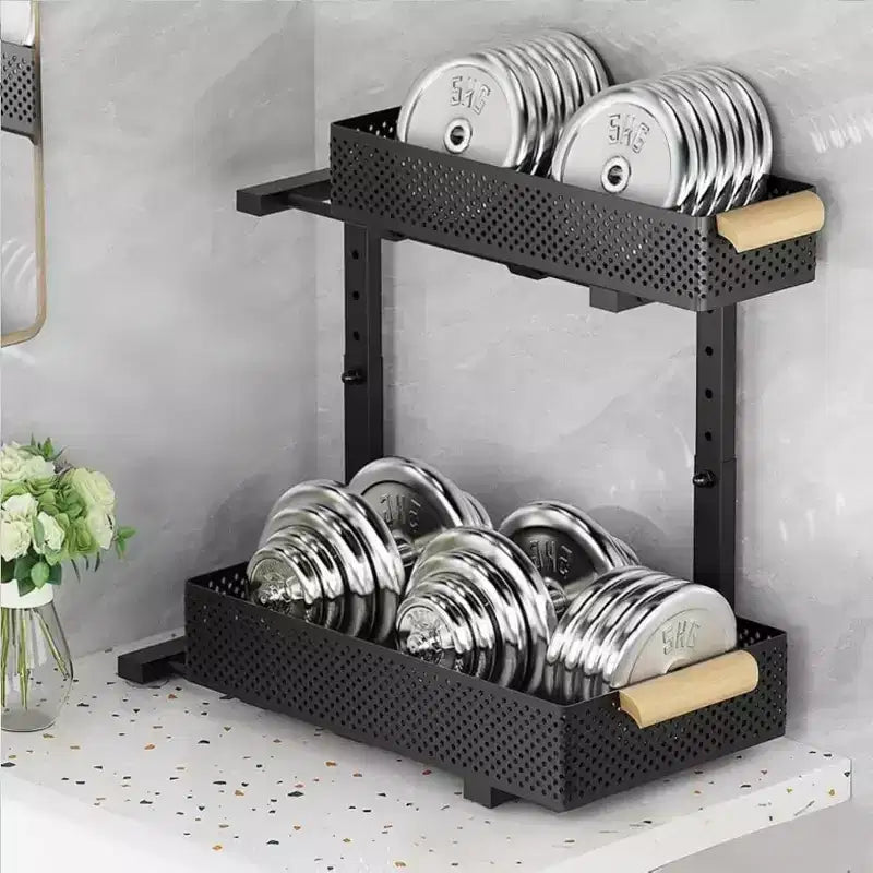 GustoWave Under Sink Storage Kitchen Organisation Carbon Steel 2-Tier Pull-Out Cupboard Organiser Height Adjustable Under Sink Rack