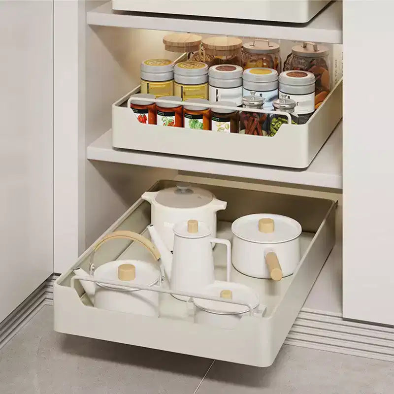 Kitchen Pull Out Cabinet Organizer Fixed With Adhesive Film, Heavy Duty Storage and Organization Slide Out Pantry Shelves Sliding Drawer
