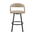 HomeRoots 30 Beige and Black Faux Leather and Iron Low Back Bar Height Swivel Bar Chair