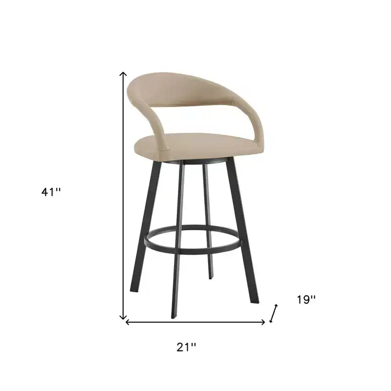 Chaise de bar pivotante HomeRoots 30" dossier bas en similicuir beige et noir et fer forgé, hauteur bar