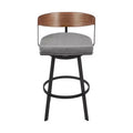 HomeRoots 30 Gray Brown and Black Faux Leather and Iron Low Back Bar Height Swivel Bar Chair