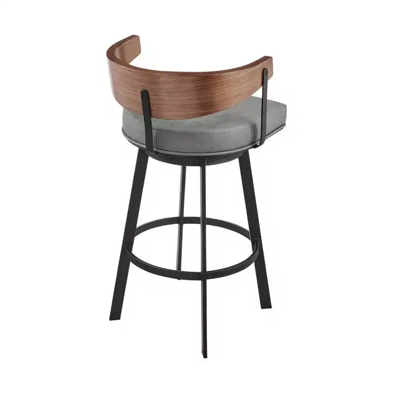 HomeRoots 30 Gray Brown and Black Faux Leather and Iron Low Back Bar Height Swivel Bar Chair