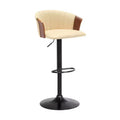 HomeRoots Cream and Black Faux Leather with Metal Swivel Adjustable Height Bar Chair
