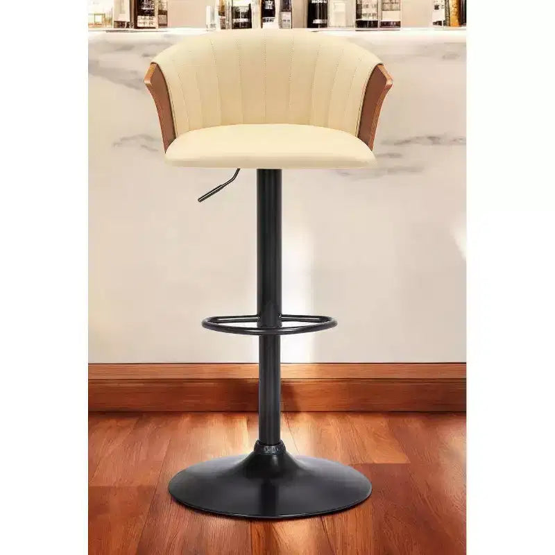 Chaise de bar HomeRoots en similicuir crème et noir avec piétement métallique pivotant et réglable en hauteur