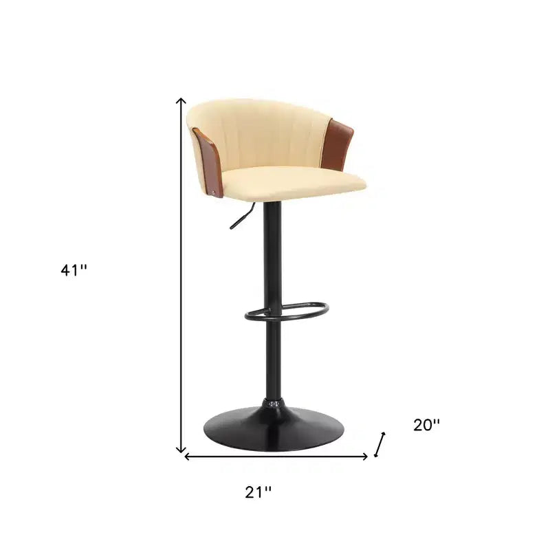 Chaise de bar HomeRoots en similicuir crème et noir avec piétement métallique pivotant et réglable en hauteur