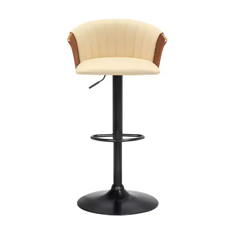 Chaise de bar HomeRoots en similicuir crème et noir avec piétement métallique pivotant et réglable en hauteur