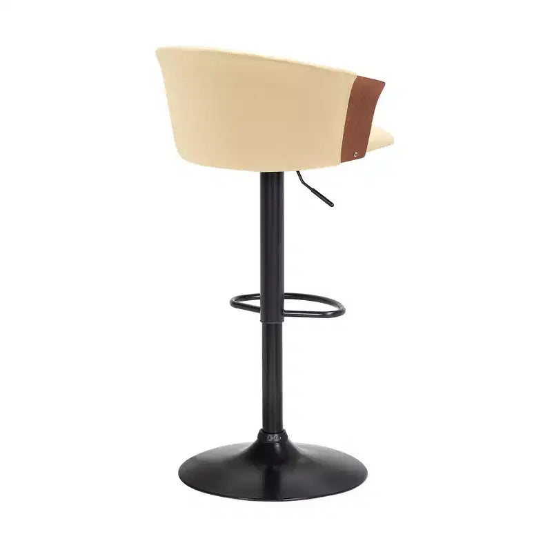 Chaise de bar HomeRoots en similicuir crème et noir avec piétement métallique pivotant et réglable en hauteur