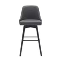 HomeRoots 30 Gray and Black Faux Leather with Solid Wood Swivel Bar Height Bar Chair