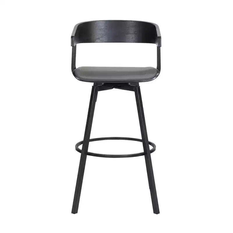 HomeRoots 27 Gray and Black Faux Leather with Metal Swivel Counter Height Bar Chair