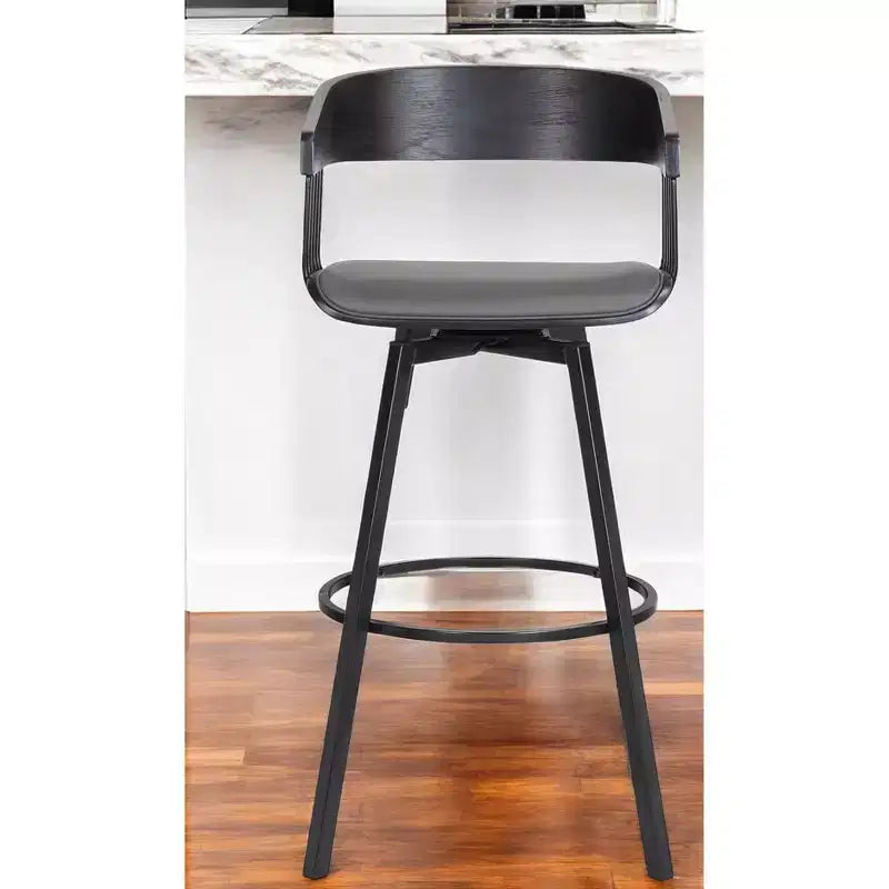 HomeRoots Tabouret de bar de comptoir pivotant en similicuir gris et noir avec structure métallique 27"