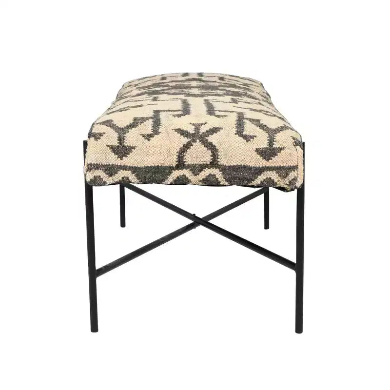 HomeRoots 48 Cream and Black Cotton Blend Upholstered Southwest Bench