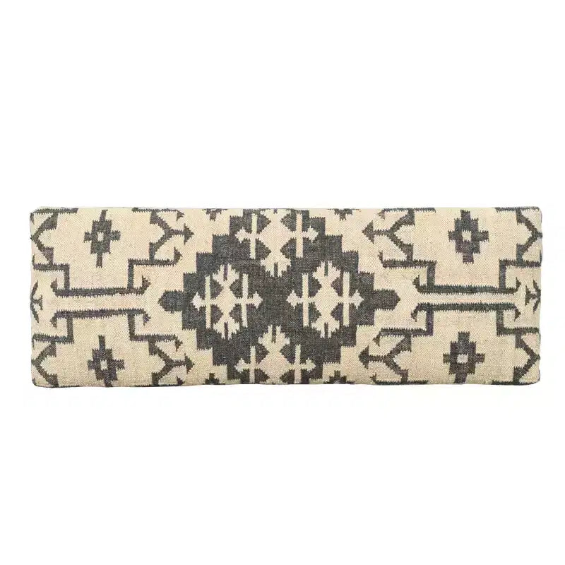 HomeRoots 48 Cream and Black Cotton Blend Upholstered Southwest Bench