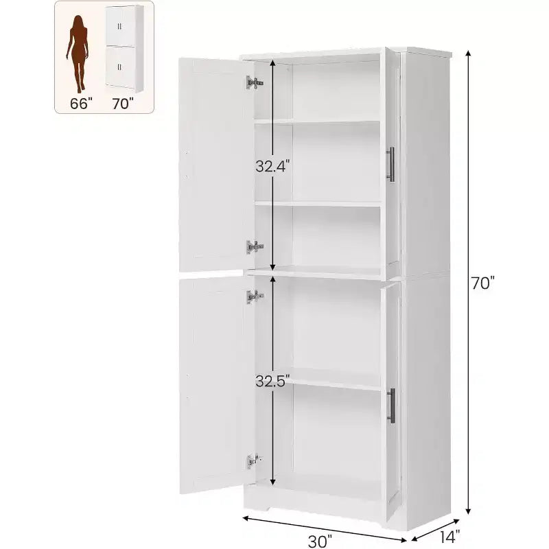 70 Tall Kitchen Pantry Cabinets with 2 Doors and 3 Adjustable Shelves, Freestanding Modern Storage Cabinet for Dining Room, Living Room