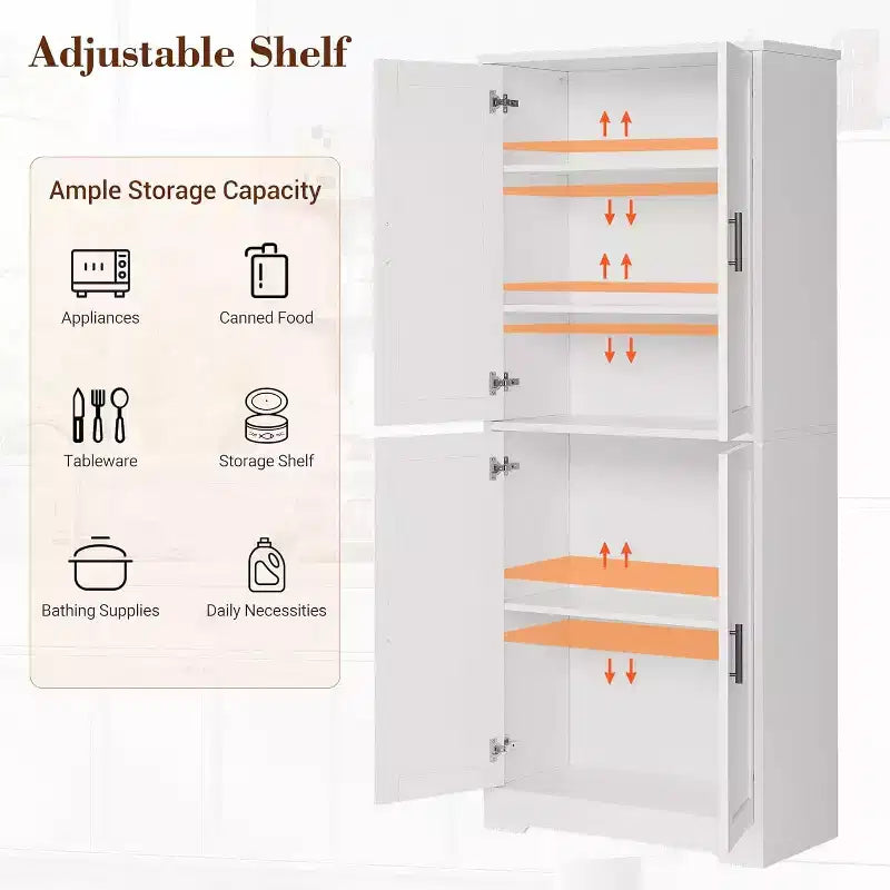 70 Tall Kitchen Pantry Cabinets with 2 Doors and 3 Adjustable Shelves, Freestanding Modern Storage Cabinet for Dining Room, Living Room