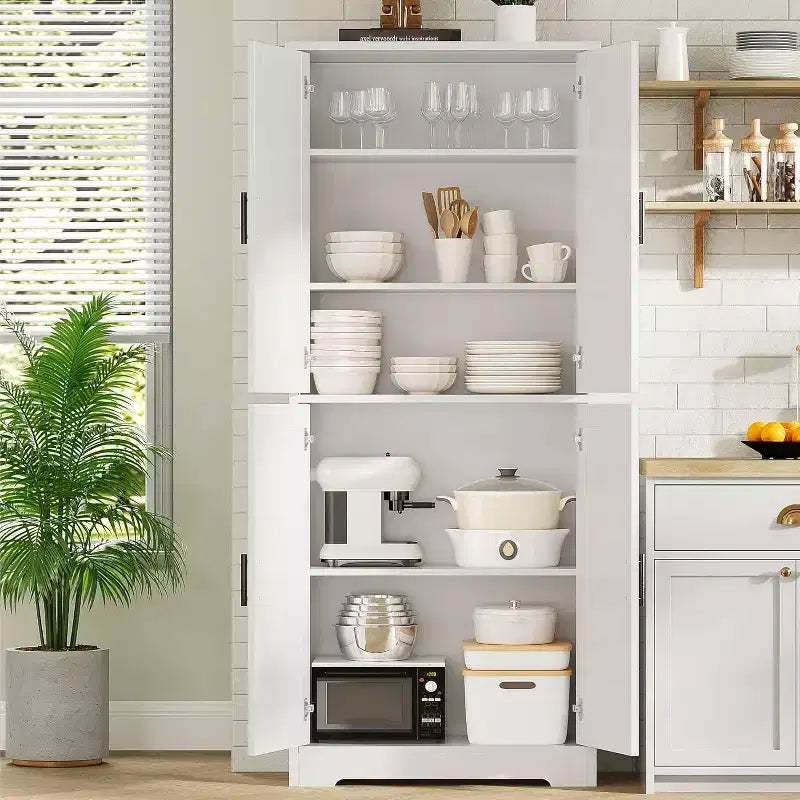 70 Tall Kitchen Pantry Cabinets with 2 Doors and 3 Adjustable Shelves, Freestanding Modern Storage Cabinet for Dining Room, Living Room