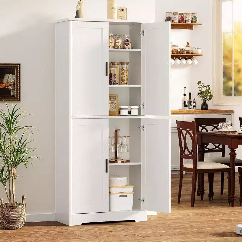 70 Tall Kitchen Pantry Cabinets with 2 Doors and 3 Adjustable Shelves, Freestanding Modern Storage Cabinet for Dining Room, Living Room