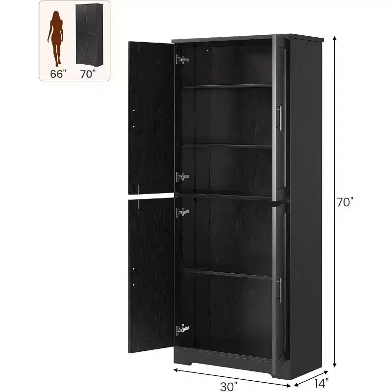 70 Tall Kitchen Pantry Cabinets with 2 Doors and 3 Adjustable Shelves, Freestanding Modern Storage Cabinet for Dining Room, Living Room