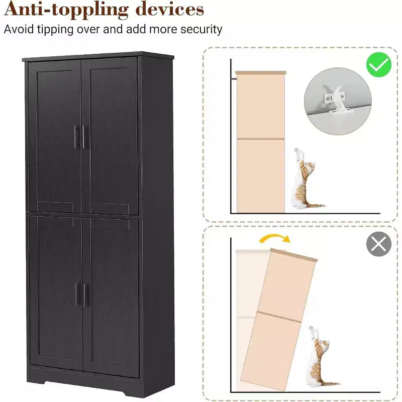 70 Tall Kitchen Pantry Cabinets with 2 Doors and 3 Adjustable Shelves, Freestanding Modern Storage Cabinet for Dining Room, Living Room